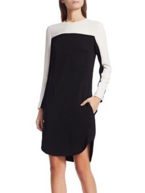 Akris Punto Black and White Long-Sleeve Colorblock Shift Dress